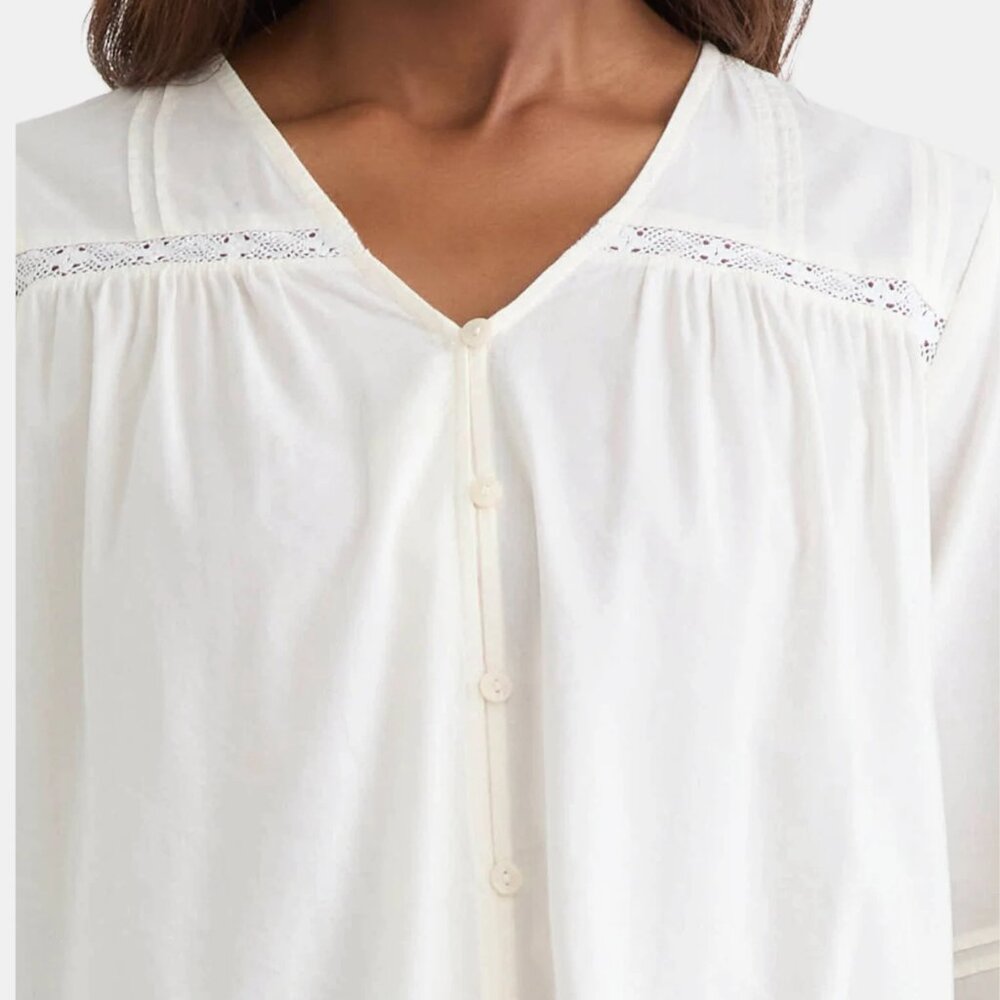 Lace Inset Blouse, White - Picture 4 of 6
